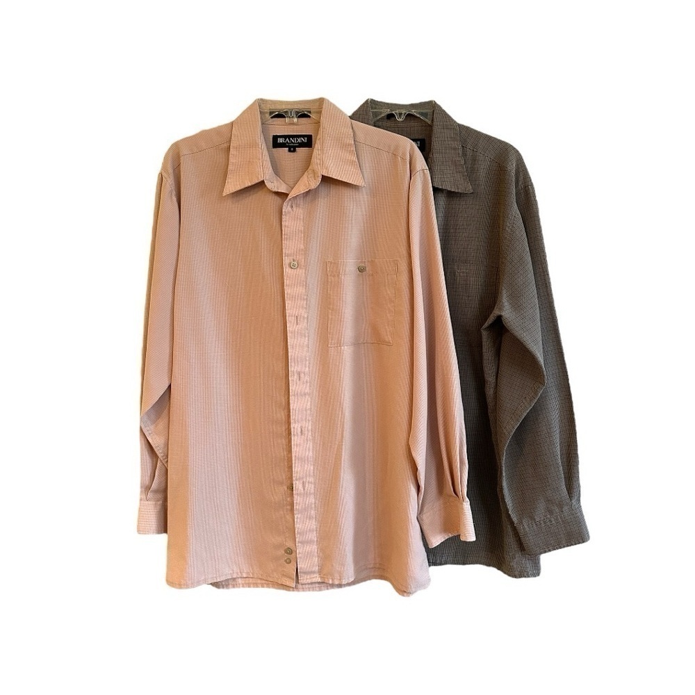 BRANDINI, SET/2, MENS SHIRTS. SMALL PLAID DESIGN. LONG SLEEVE. SIZE M
